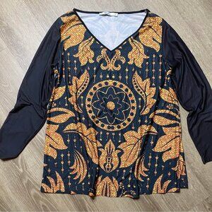 Sakurafina Women’s Abstract Floral Long-Sleeve V-Neck Top – Size Large
